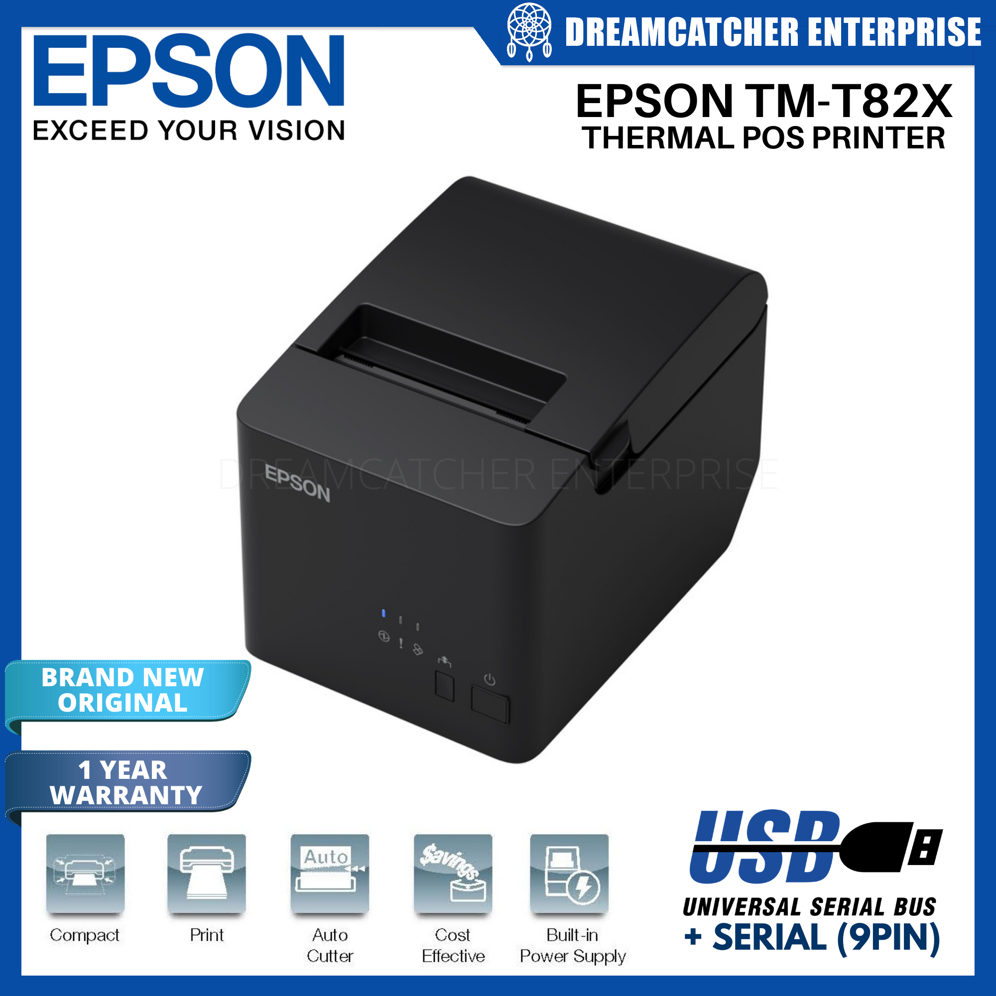 Epson Tm T82x Tm T82 Thermal Pos Printer Usb Serial 9 Pin Interface With Built In Power Supply 6181