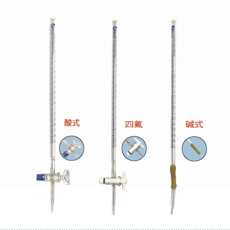 Acid burette transparent blue and white line PTFE piston acidbase dual