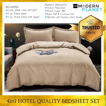 Tmp 4in1 Hotel Quality Bed Sheet Set Plain Color Cotton Zigzag 1