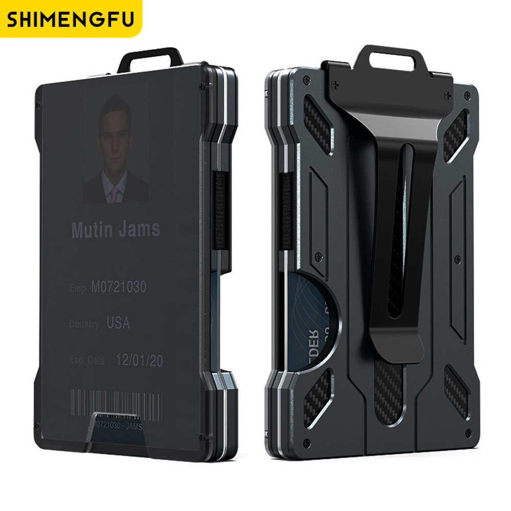 Wallet for men slim aluminum metal money clip with 1clear window id badge holder rfid blocking holds up 15 cards with cash clip