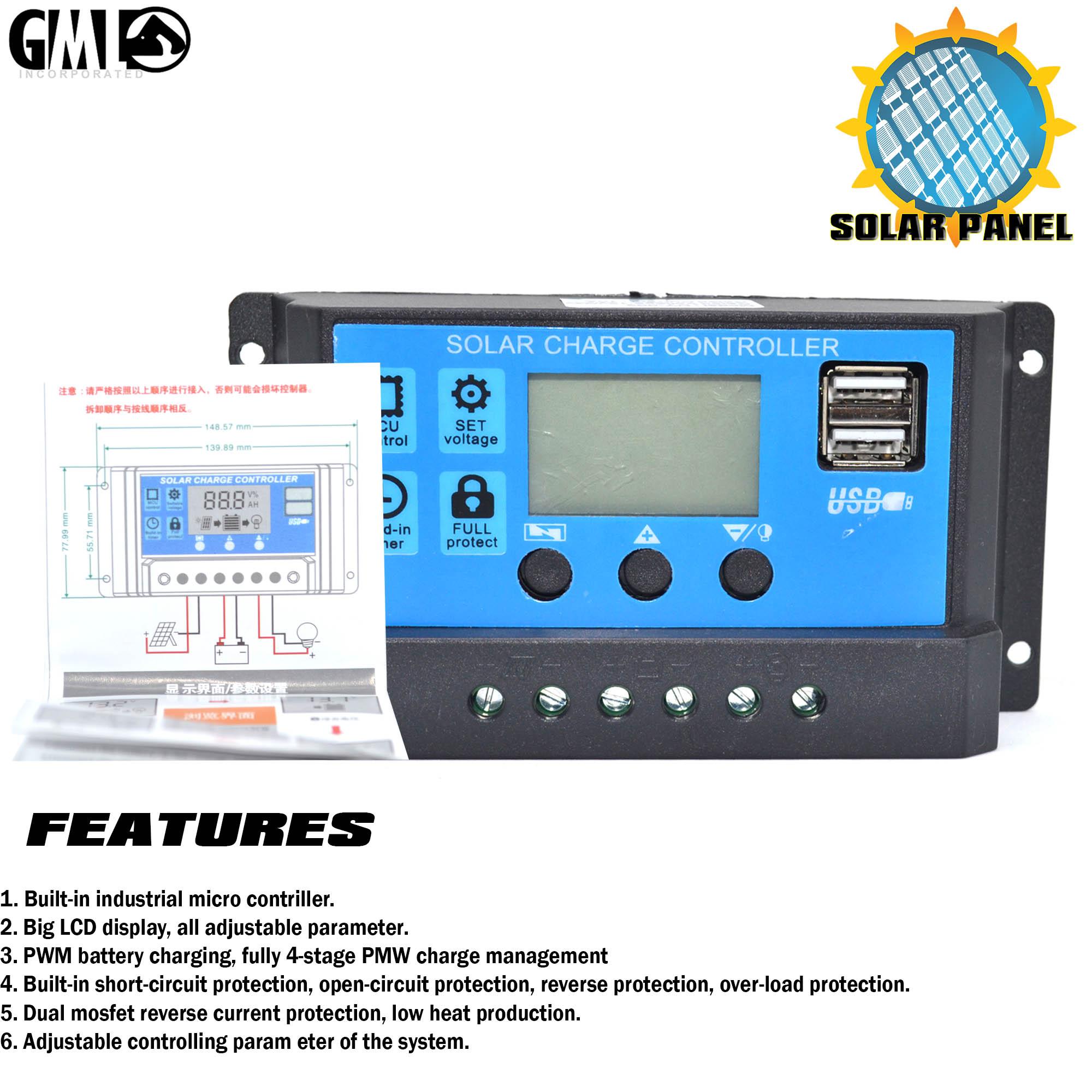 Dual USB PWM Cell Panel Regulator with Load Automatic Identification 12V/24V Adjustable Charge and Discharge Parameters 10A LCD Display Solar Charge Controller