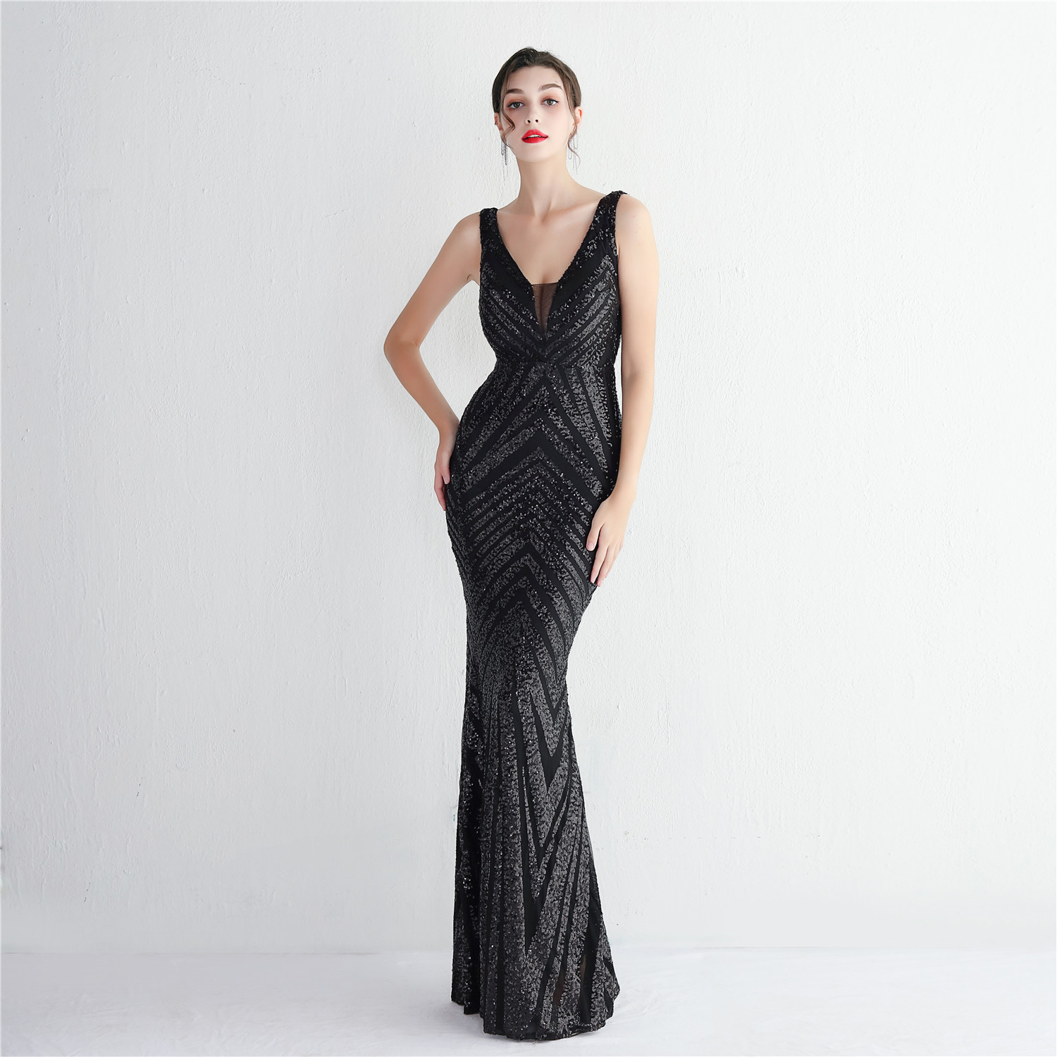 EHN Long Gowns for Formal Events New Elegant Sequined Sleeveless