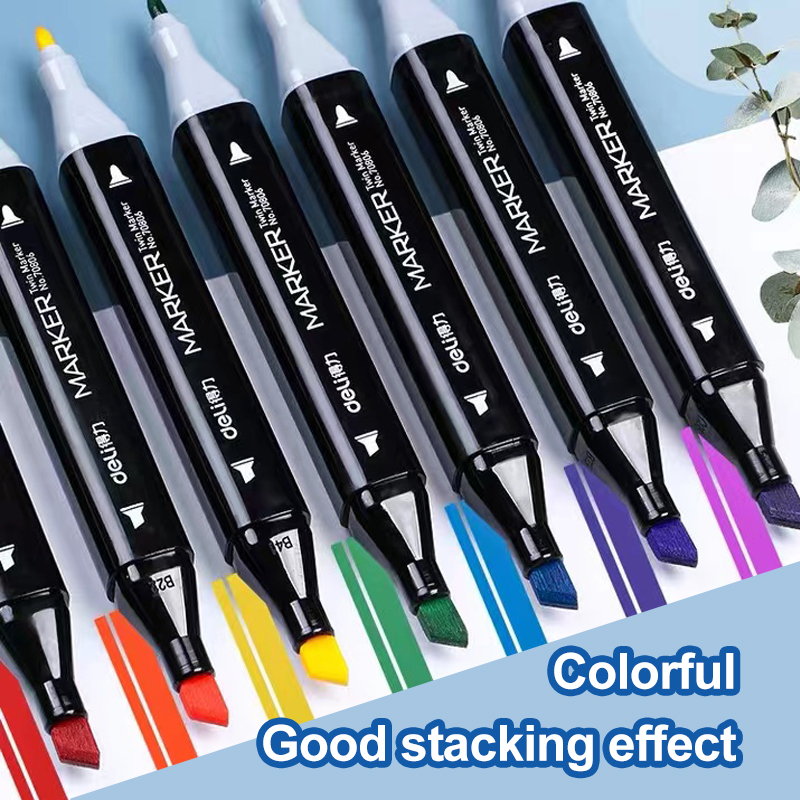 Deli Art Markers Set, 40 Colors Dual Tips Coloring Marker Pens