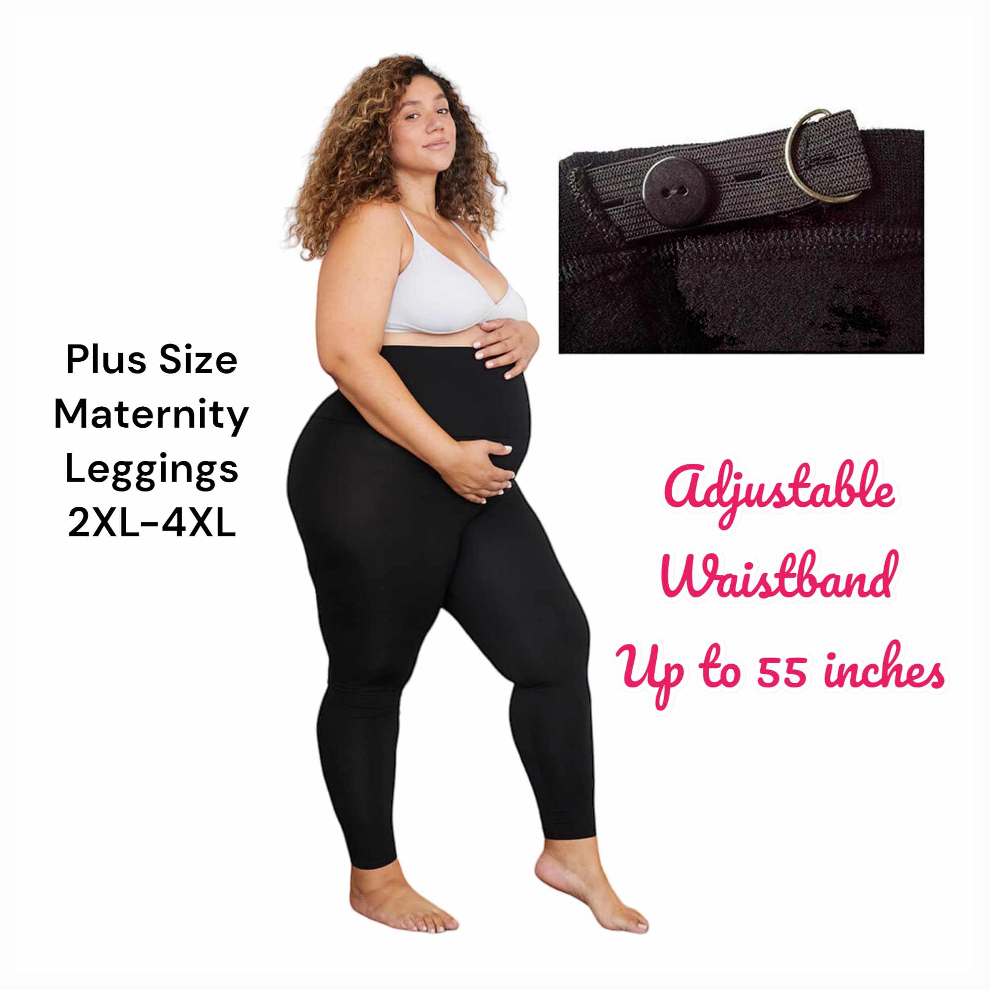 Plus Size Maternity Leggings Adjustable & Stretchable Garter Waist fits 2XL-4XL