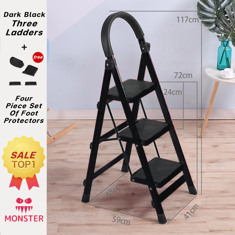 Black Ladder 4 Step Ladder Foldable High Grade Black Bearing More