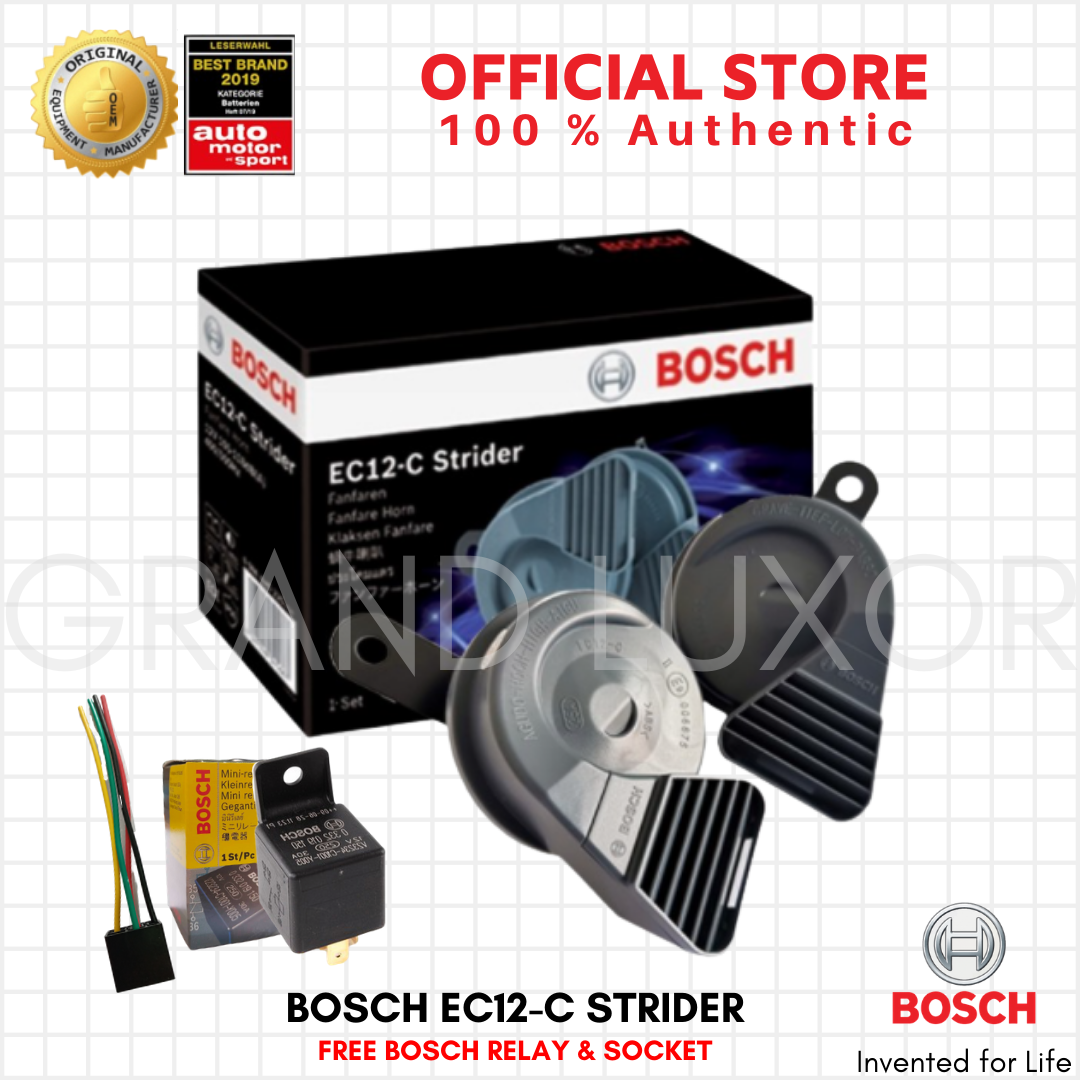 BOSCH EC12-C Strider 12V Fanfare Horn Set with Bosch Relay & Socket