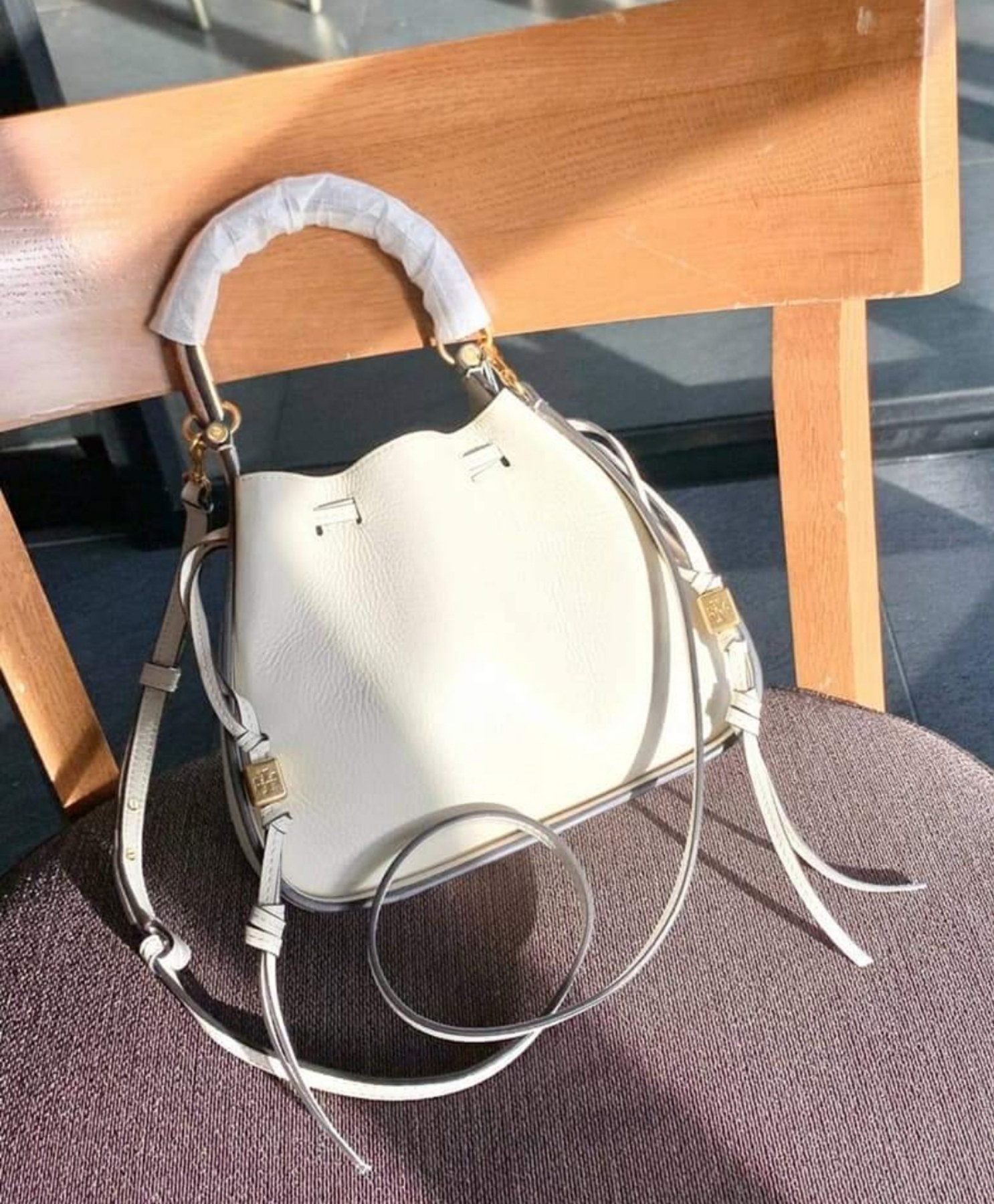 .Y . 134623 Miller Cinch Drawstring Bag in New Ivory Pebbled  Leather and Beaded Trim - Women's Bag with Detachable Strap | Lazada PH
