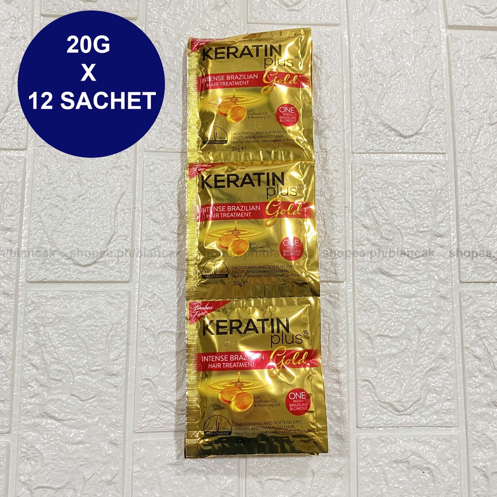 (12 sachet x20g) Keratin Plus Gold Intense Brazilian Hair Sachet