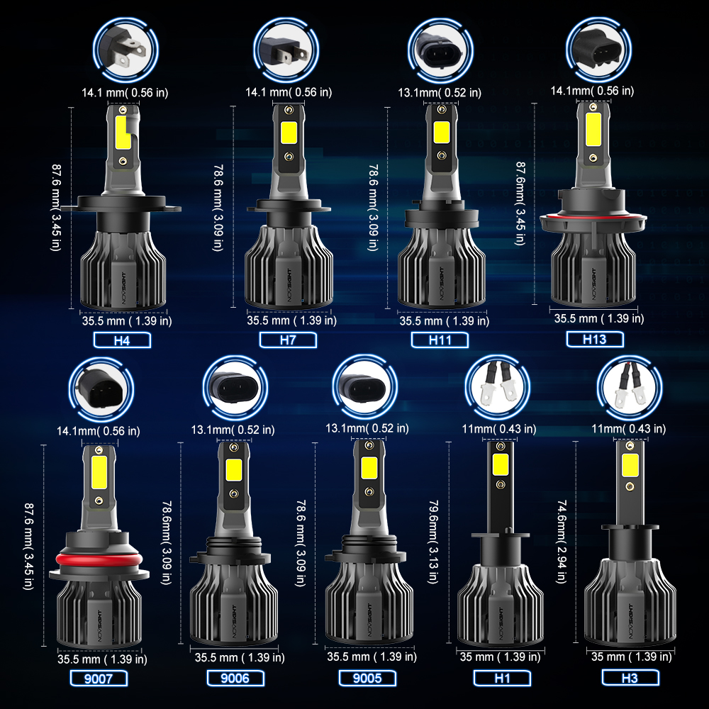Novsight Led Chart NOVSIGHT 2PCS Novsight LED Car Headlight N39 H4 H7 H11 HB3 9005 HB4 ...