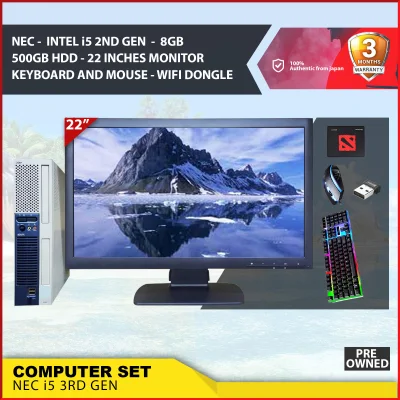 GAMING SET PACKAGE / COMPUTER SET PACKAGE / NEC INTEL I5 2ND GEN / 8GB RAM 500GB HDD/ 22NCHES MONITOR / MOUSEPAD / KEYBOARD / MOUSE / WIFI DONGLE / GOOD FOR GAMING