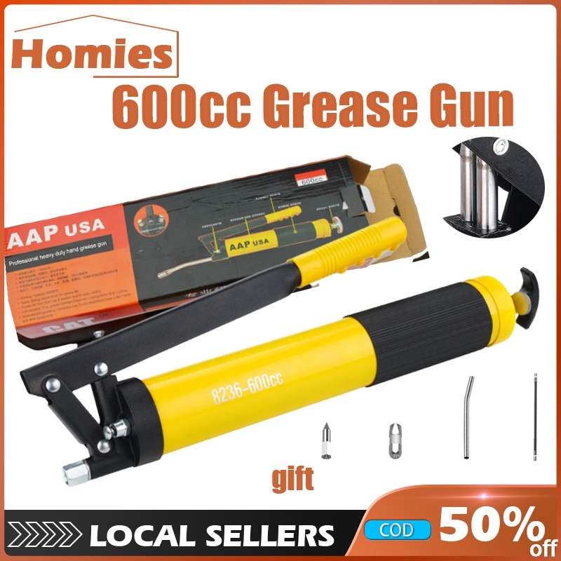⊕ Heavy Duty Grease Gun Nonslip Hand Pump Oil Injector Manual High Pressure 600cc Pressure Rod