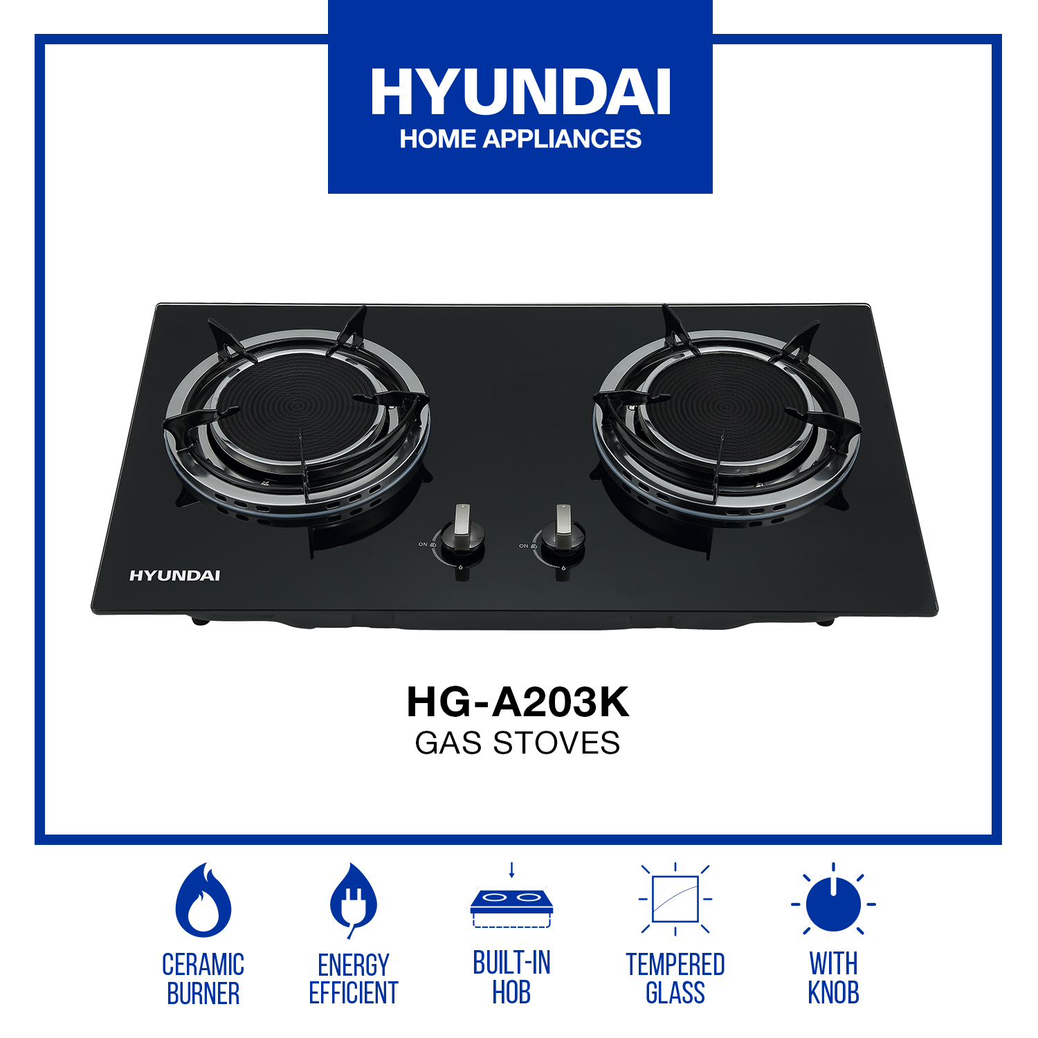 Hyundai Double Infrared Burner Tempered Glass Gas Stove HGA203K