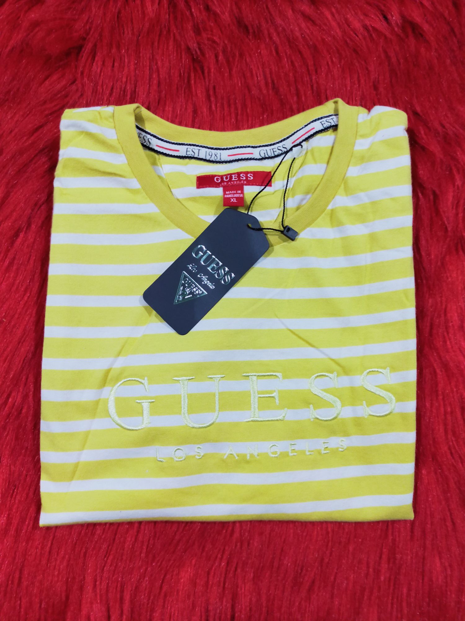 yellow guess striped shirt