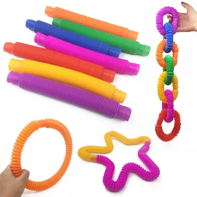 DIY Pop Tube Telescopic Bellows Sensory Fidget Toy Children Decompression Stretch Tubes Educational Toys for Kids