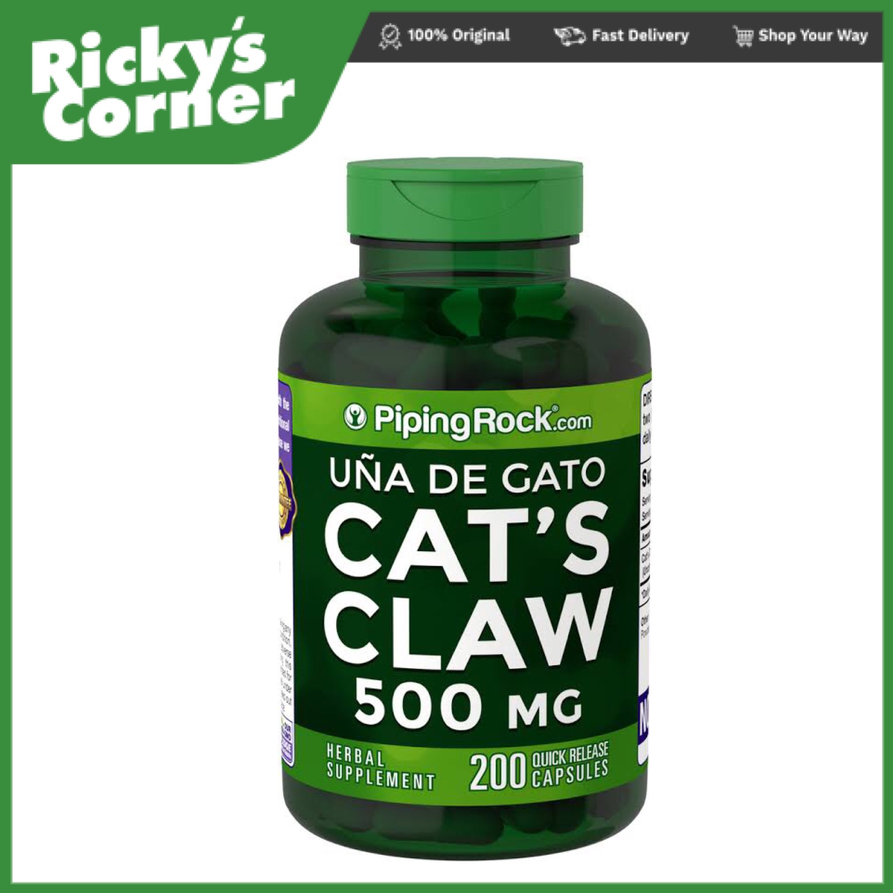 piping rock Cat's Claw (Una De Gato), 500 mg, 200 Quick Release Capsules Lazada PH