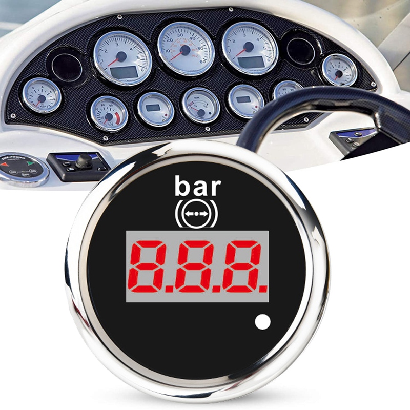 52mm Digital Air Pressure Gauge 0-10 Bar Universal Stainless Steel Meter Indicator Red Backlight with Alarm