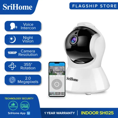 SRICAM SriHome SH025 Wireless CCTV Indoor IP Camera FHD Smart Motion Tracker Night Vision CCTV Camera Connect to Cellphone 1080P AI Security Camera