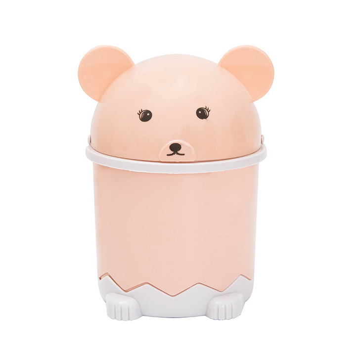 1pc Pink Mini Bear Shaped Desktop Trash Can With Lid, For Bedroom