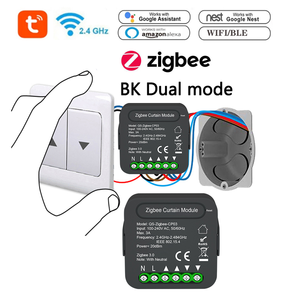 QS-Zigbee-CP03 Tuya ZigBee Intelligent Curtain Swtich Module Home Curtain Modification Module Mobilephone Device Sharing Timing Function APP Remotes Control Compatible with Alexa Google Home Voice Control Need to be Used with Gate-way