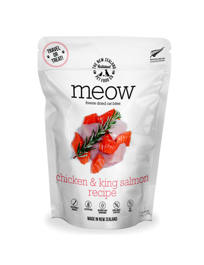 THE NZ NATURAL PET FOOD CO. MEOW CHICKEN & KING SALMON FREEZE DRIED CAT