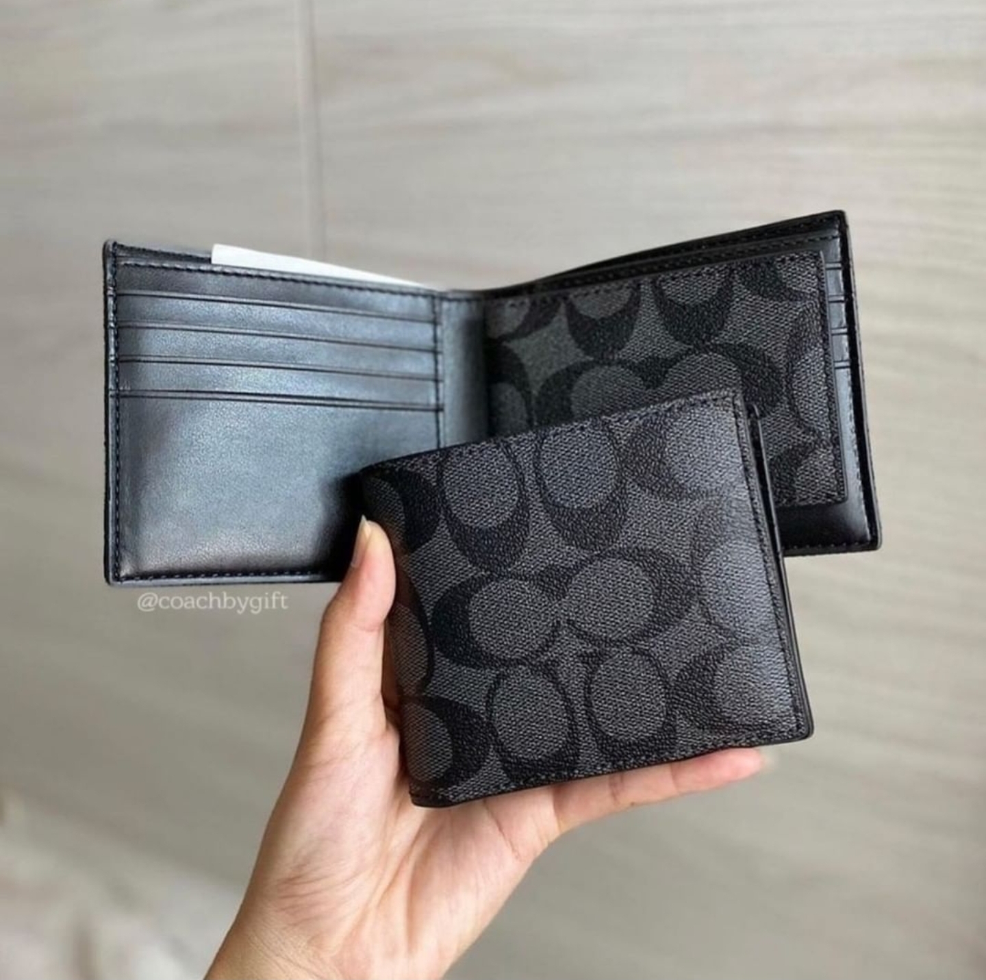 Coach Men's Compact Id Wallet In Signature Canvas F74993 Charcoal