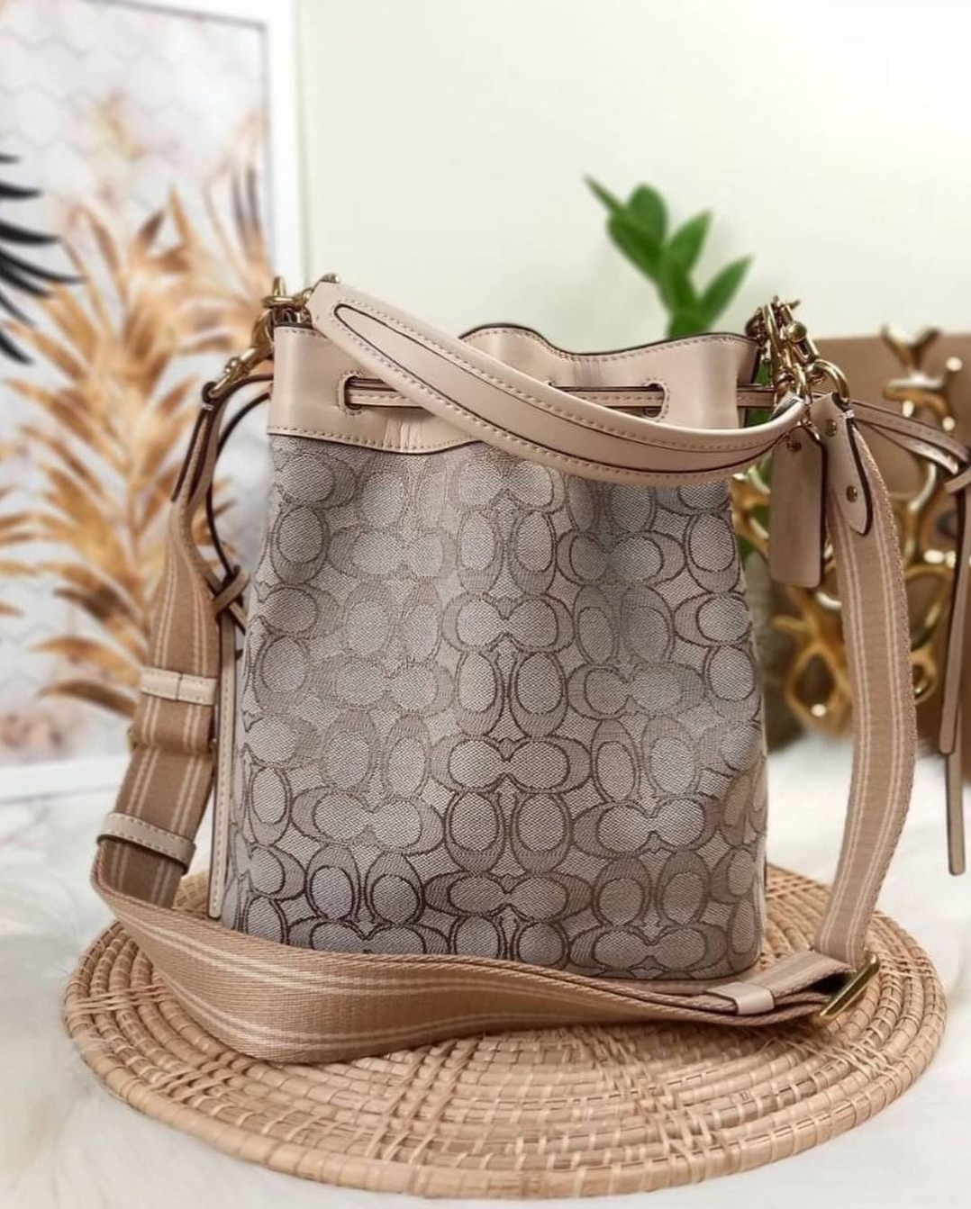 Original Coach C3853 Field Bucket Bag In Signature Jacquard Stone