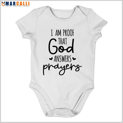 GOD ANSWERS PRAYERS - Newborn Unisex Infant Baby Statement Cotton Onesie One Piece Romper