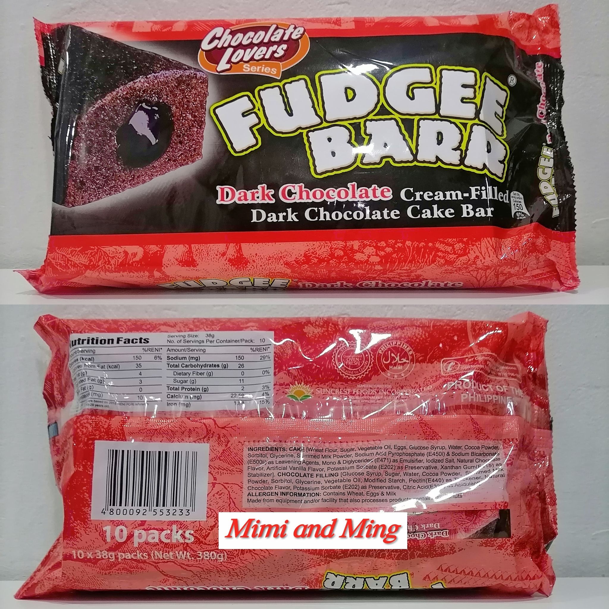 FUDGEE BARR. CreamFilled Cake Bars . Sold per Pack. Net Weight 380g. ( 10 packs x 38g