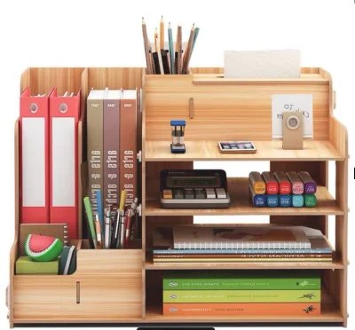 Wooden Desktop Organizer Light Weight Office Supplies Books Holder Paper Extraction Storage Box