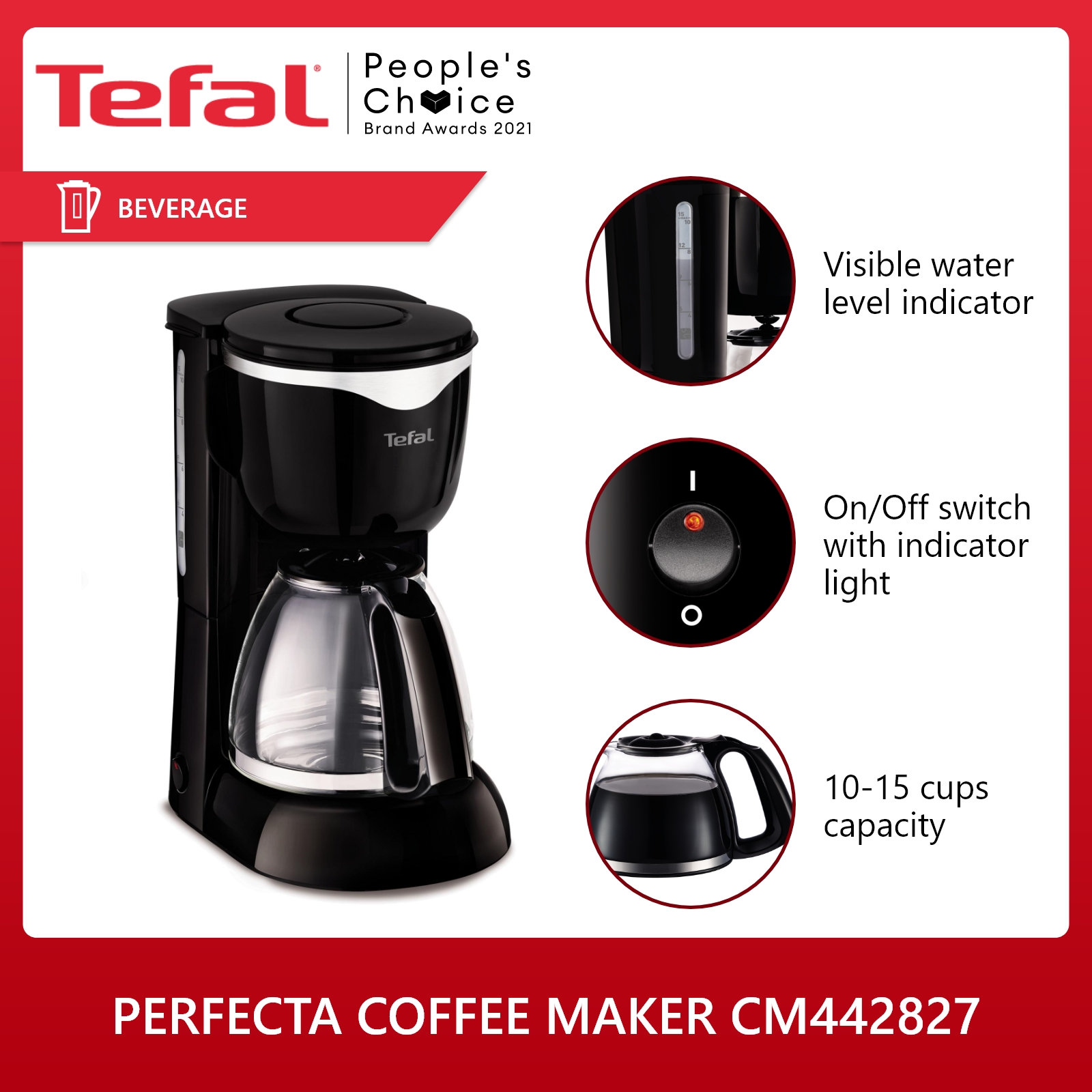 Tefal Perfecta Coffee Maker CM442827 (Black) Capacity 1015 cups