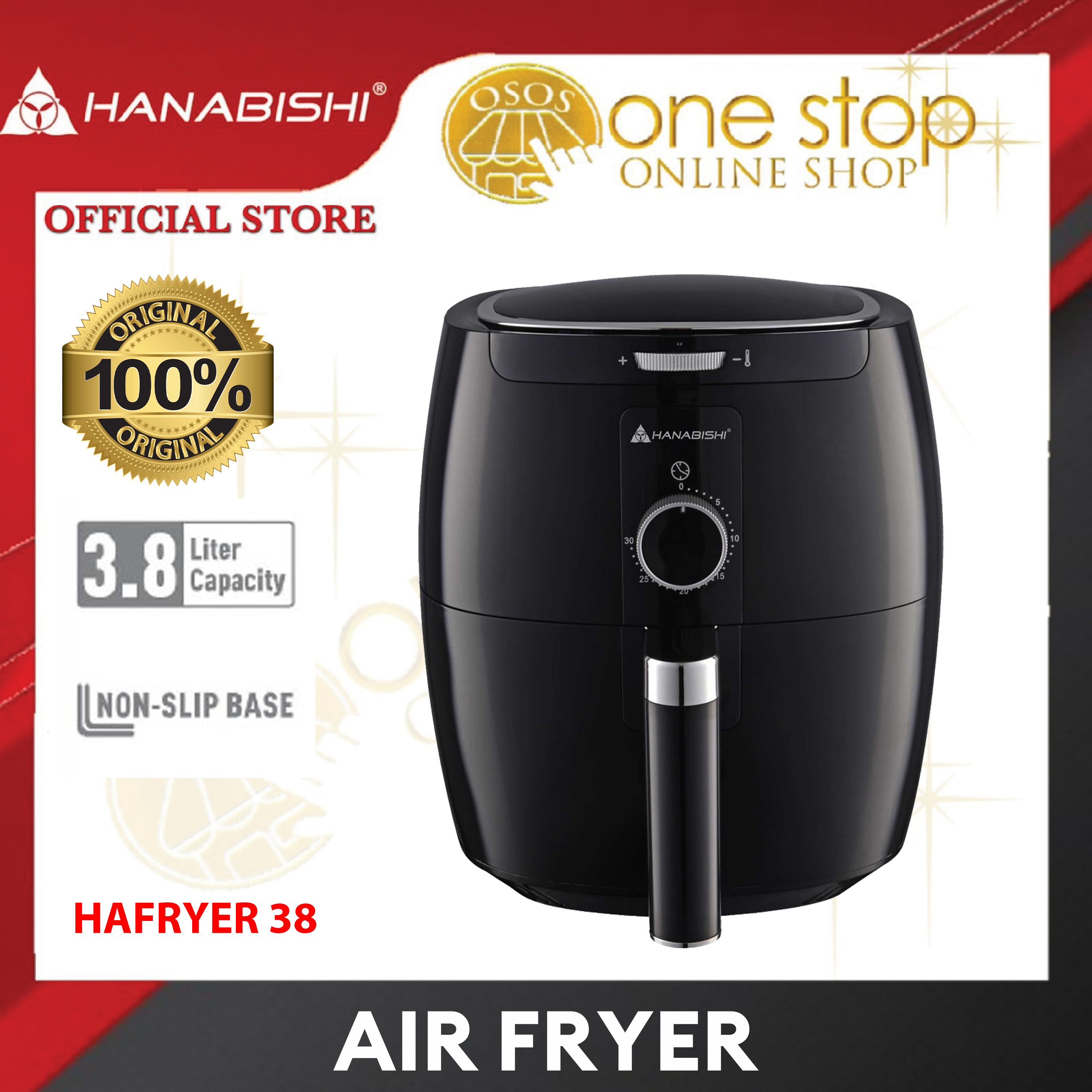 HANABISHI Original Air Fryer 3.8 Liter Bake Roast Toast Fry 1500watts