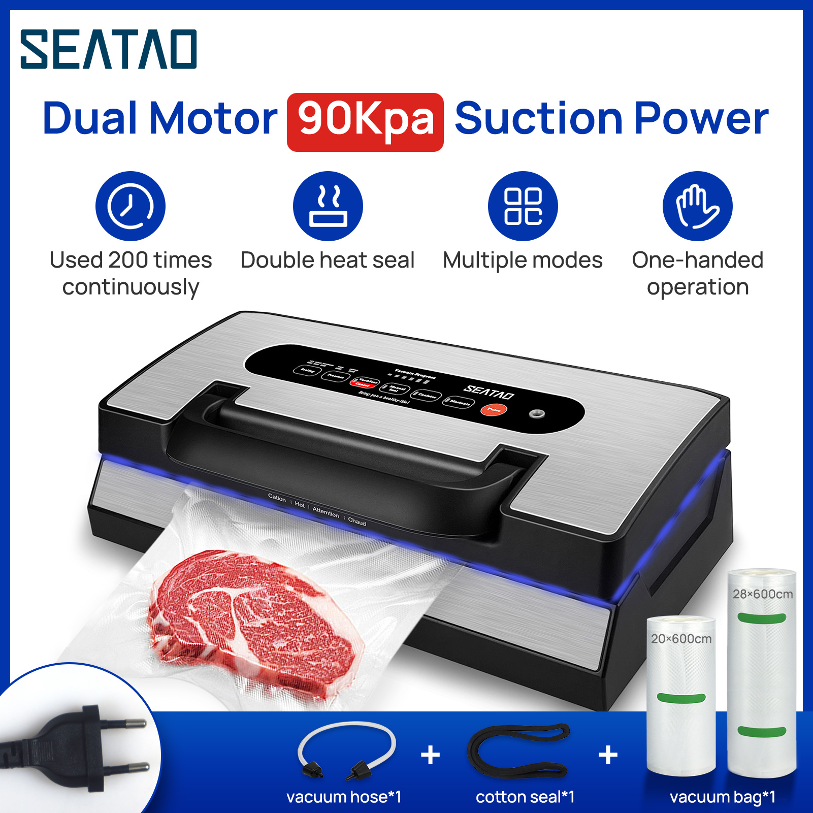 SEATAO VH5188 Vacuum Sealer Machine 90kPa Dry and Wet Universal Handle