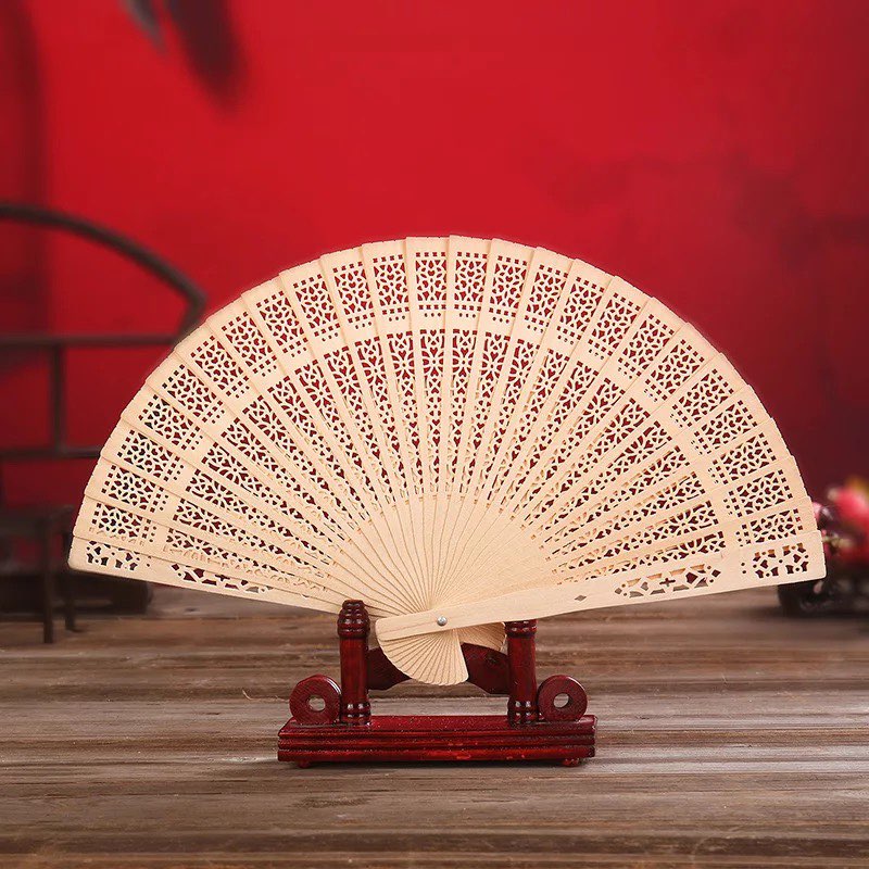 Vintage Bamboo Folding Fan Original Chinese Style Wooden Carved Hand