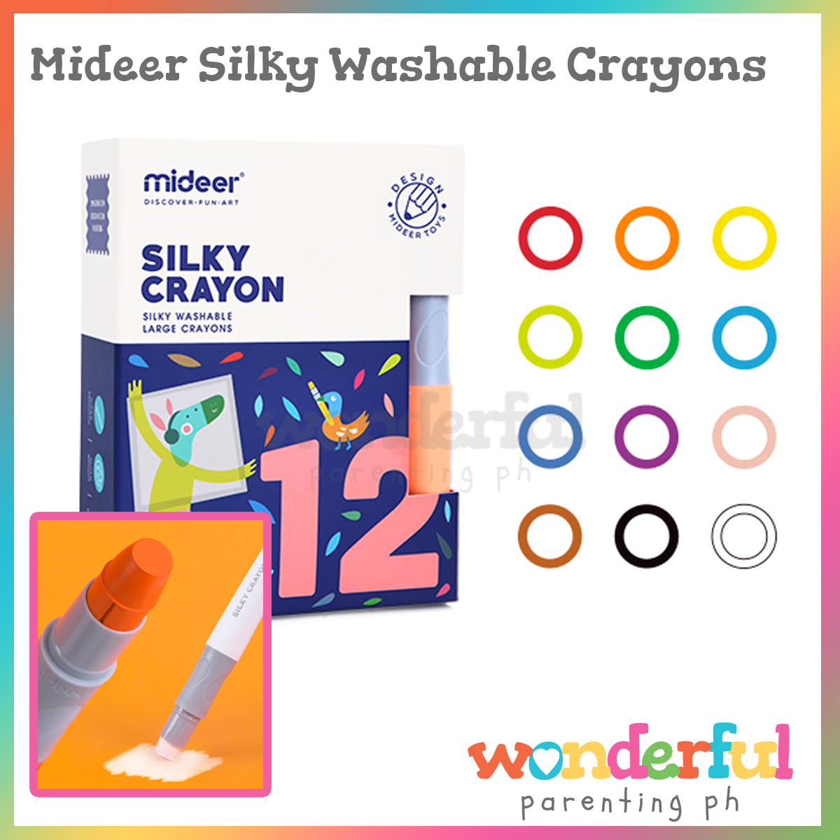 Mideer Silky Crayons for Toddlers - 12 Colors