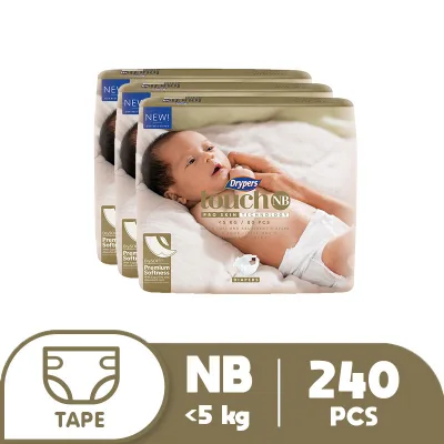 Drypers Touch Size NB - 80 pcs x 3 packs (240 pcs) - Tape Diapers