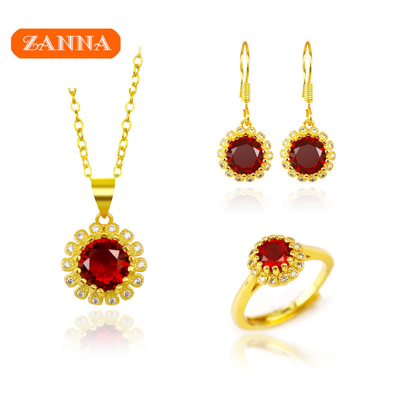 18k gold สร้อยคอผู้หญิง little daisy gem ring earrings three piece set