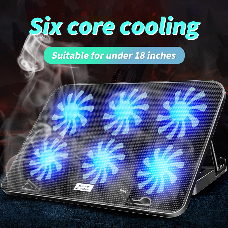 ASPOR 6 Fan Adjustable Foldable Laptop Cooler Pad Cooler Pad 9"17" LED Light Fan Adjustable