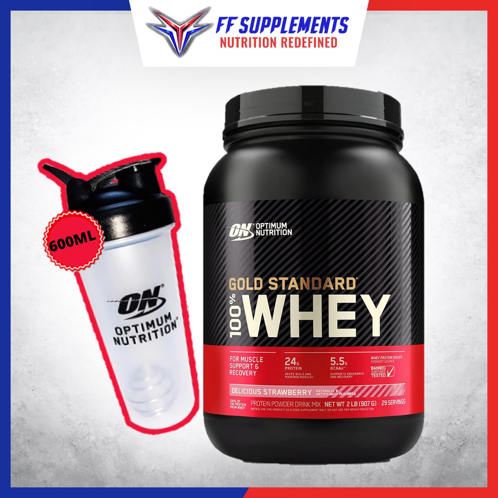 Optimum Nutriton Gold Standard 100 Whey 2lbs with ON Shaker Protein ...