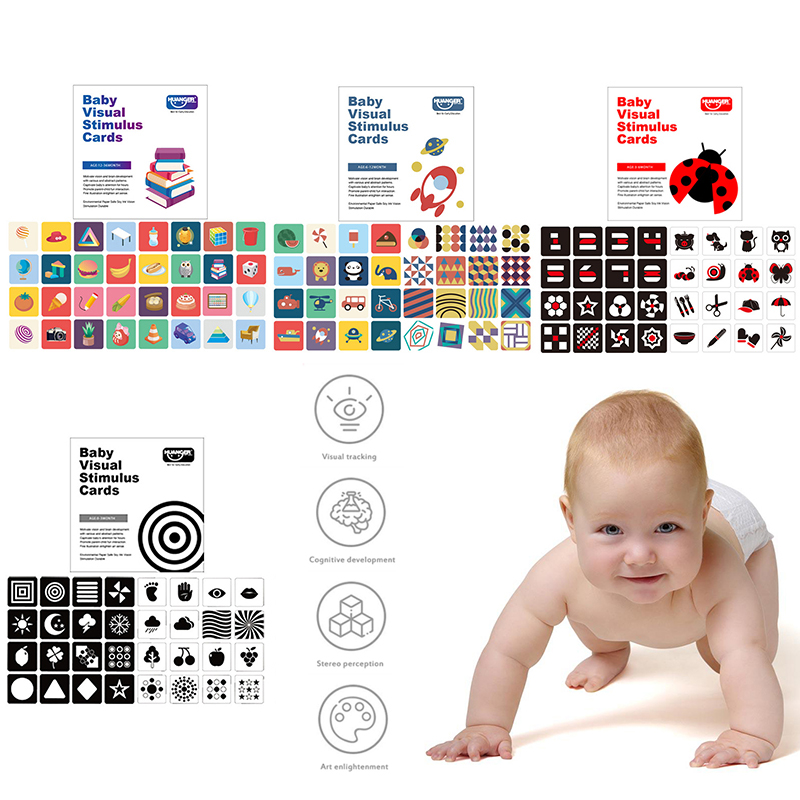 Bébé Stimulation visuelle Flash carte Montessori éducatif noir blanc coloré  Flashcard contraste élevé livre bambin jouets cadeaux~A