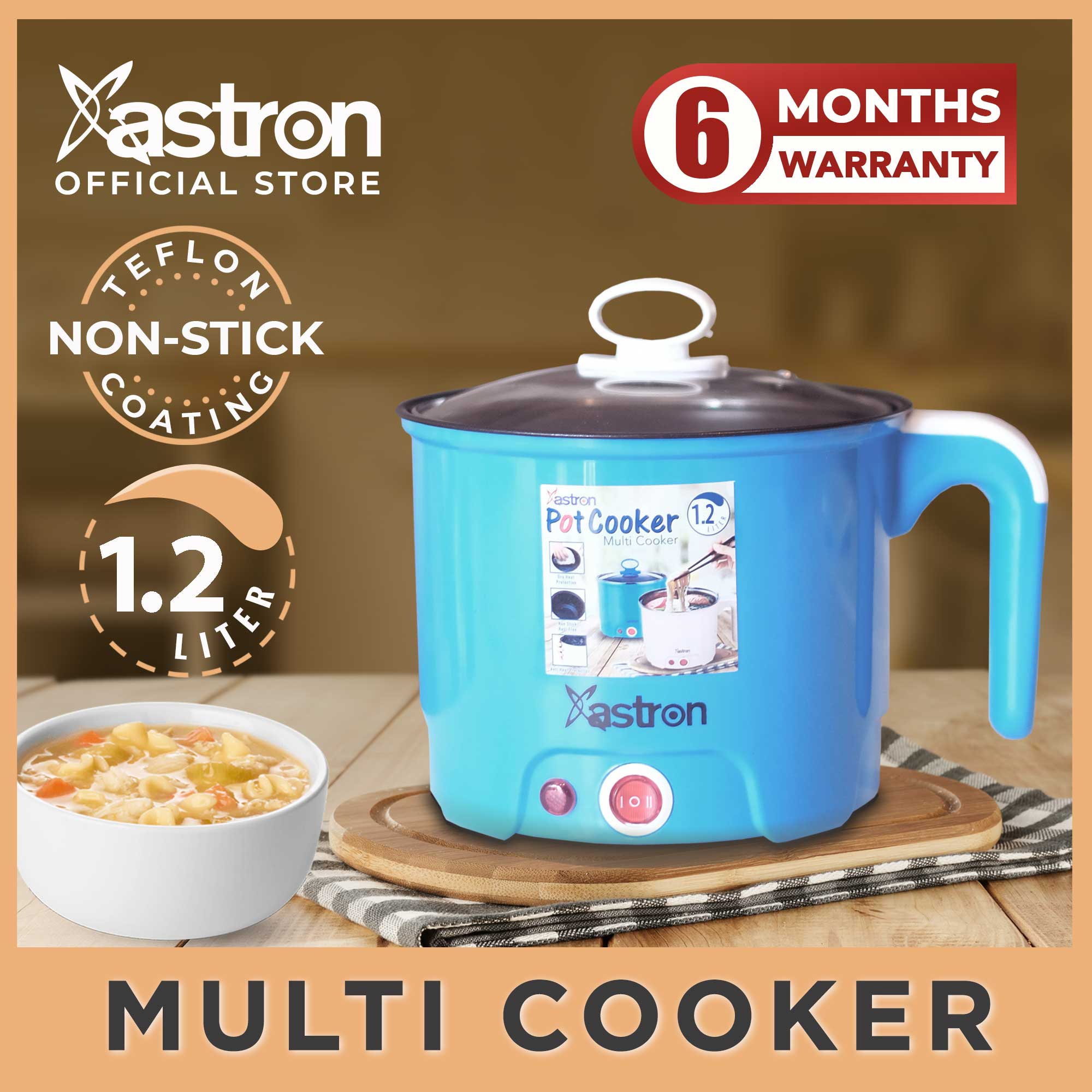 Astron POT COOKER (Blue) (1.2L) (450W) Multi cooker Electric cooker  Electric pot non-stick teflon coating