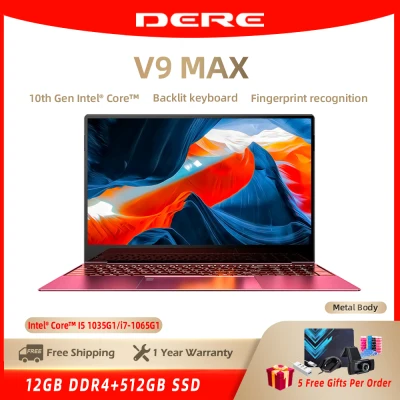 「Local Warranty」DERE Official V9 Max Laptop For Sale Brand New 15.6 inch FHD 1080p Screen | 10th Gen Intel® Core™ CPU | DDR4 RAM+SSD ROM | Fingerprint Recognition | Windows 10 Pro | 2.4G+5G WiFi+RJ45 Computer PC (12+512, Red/Silver)