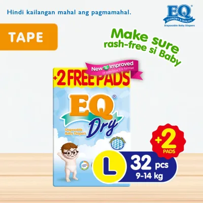 EQ Dry Large (9-14 kg) - 32 pcs x 1 pack (32 pcs) - Tape Diapers