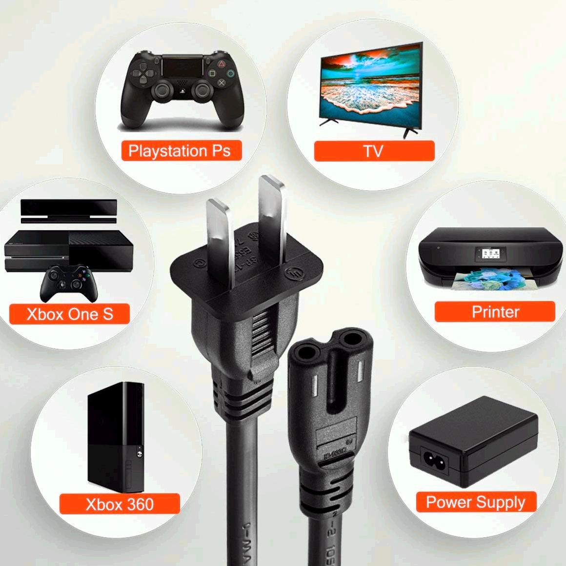 thumbnail interactive-video image 1 of Lot Of 10 AC Power Cords – 2 Prong, 6ft, C7/C8, For PS4/PS3/Xbox/PC/Monitor 1 of 6