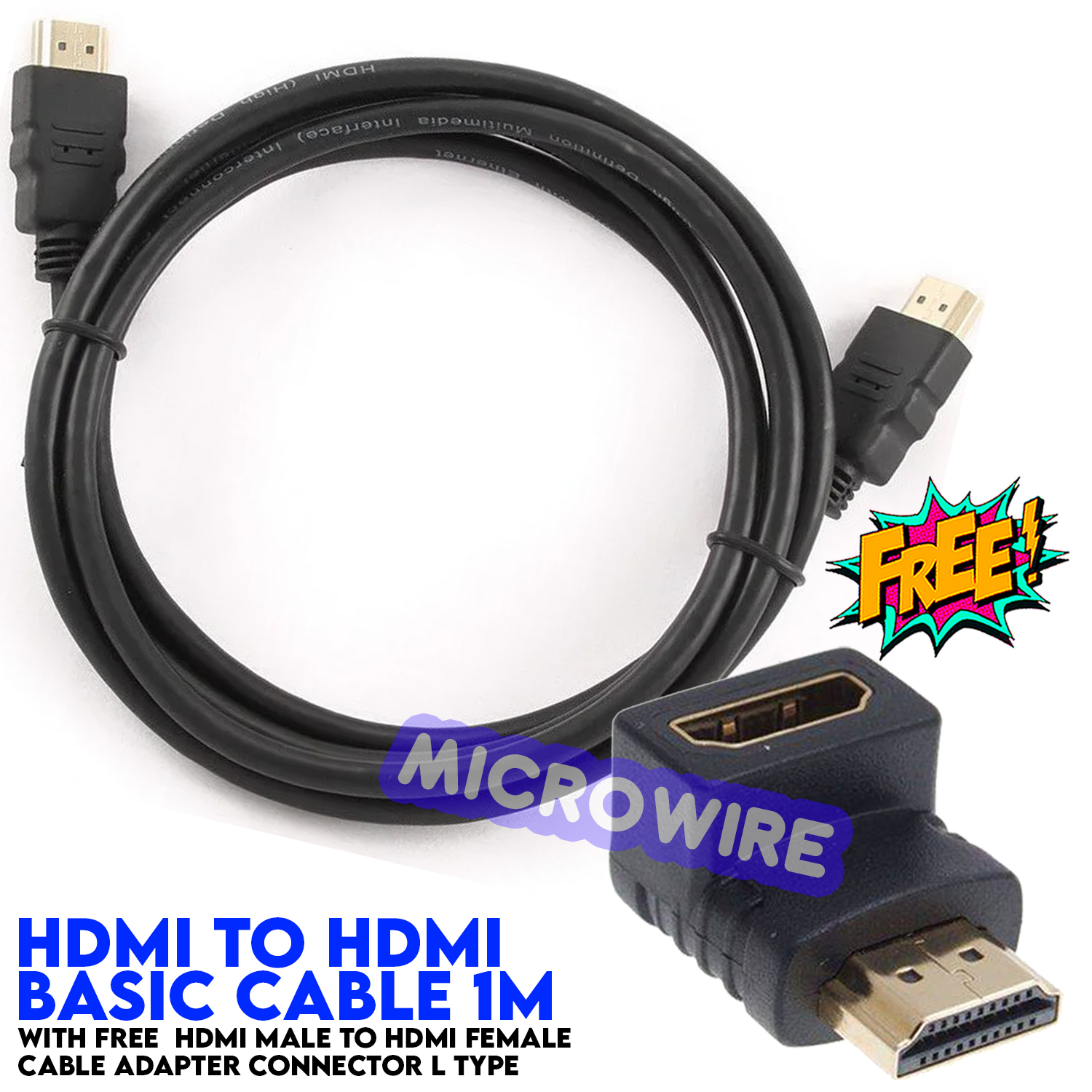 1M Basic HDMI To HDMI Cable With FREE HDMI Male To HDMI Female Cable