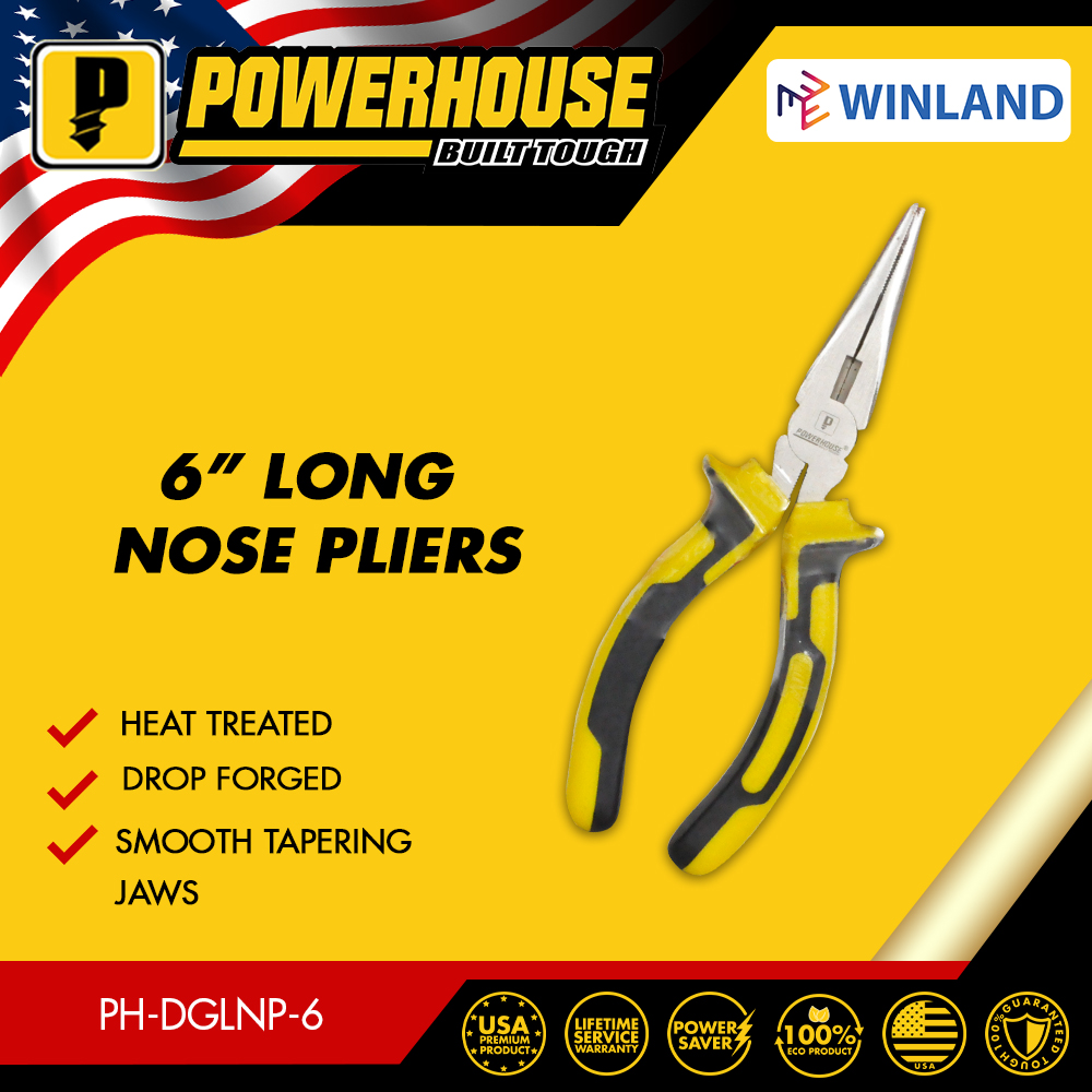 POWERHOUSE by Winland Chrome Dyna Grip Long Nose Pliers Nickel Plated 6