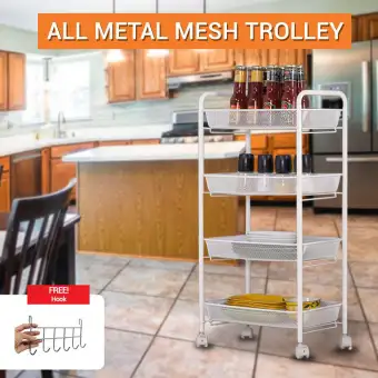 Activebae Home Utility Mesh Trolley Metal Removable Basket Pulley