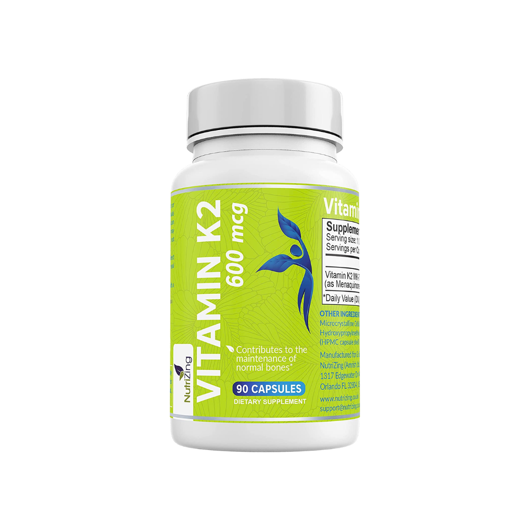 NutriZing K2 Vitamin Supplement MK7 600mcg High Strength VIT K2 90