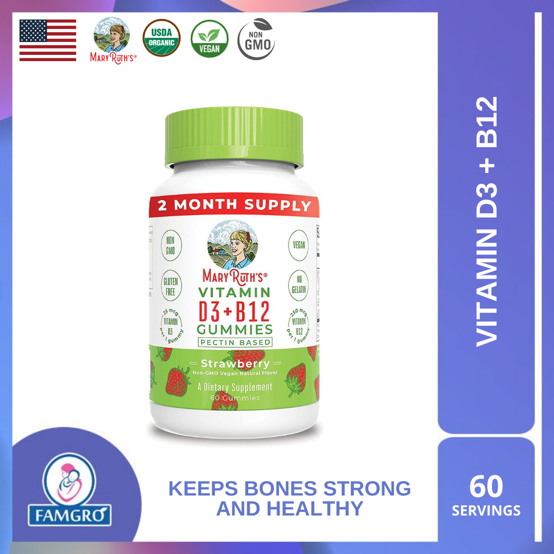 Mary Ruth Vitamin D3 + Vitamin B12 2 Month Supply Vitamin D & B12