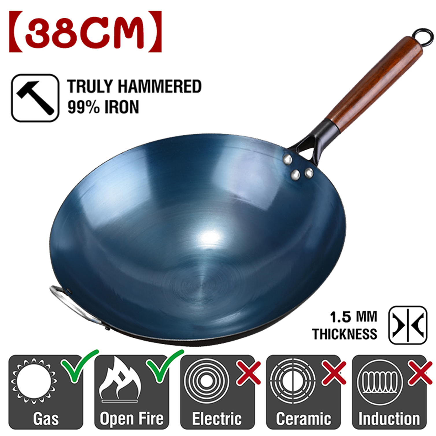 [Chef approved]Wok Pan Non Stick Black Carbon Steel Wok for Gas Stove