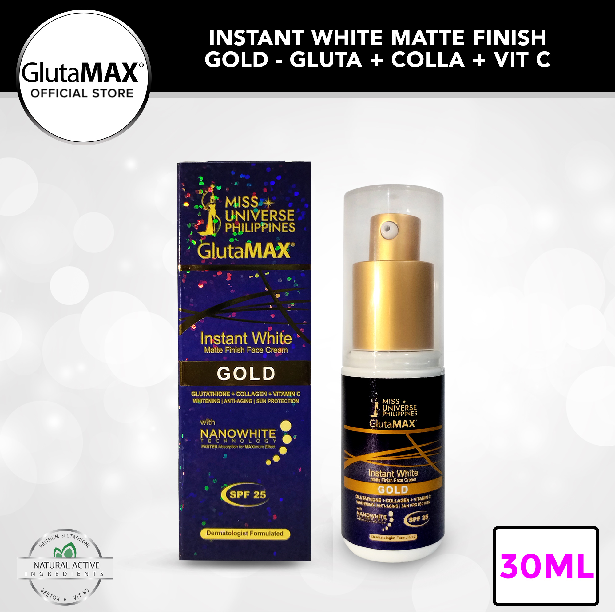 glutathione cream philippines Miss Universe GlutaMax Gold Instant White Matte Finish Face Cream 30ml SPF  25++ w/ Glutathione + Collagen + Vit C
